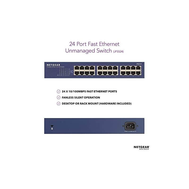 24Port Fast Ethernet 10100 Unmanaged Switch JFS524 DesktopRackmount and ProSAFE Limited Lifetime Protection