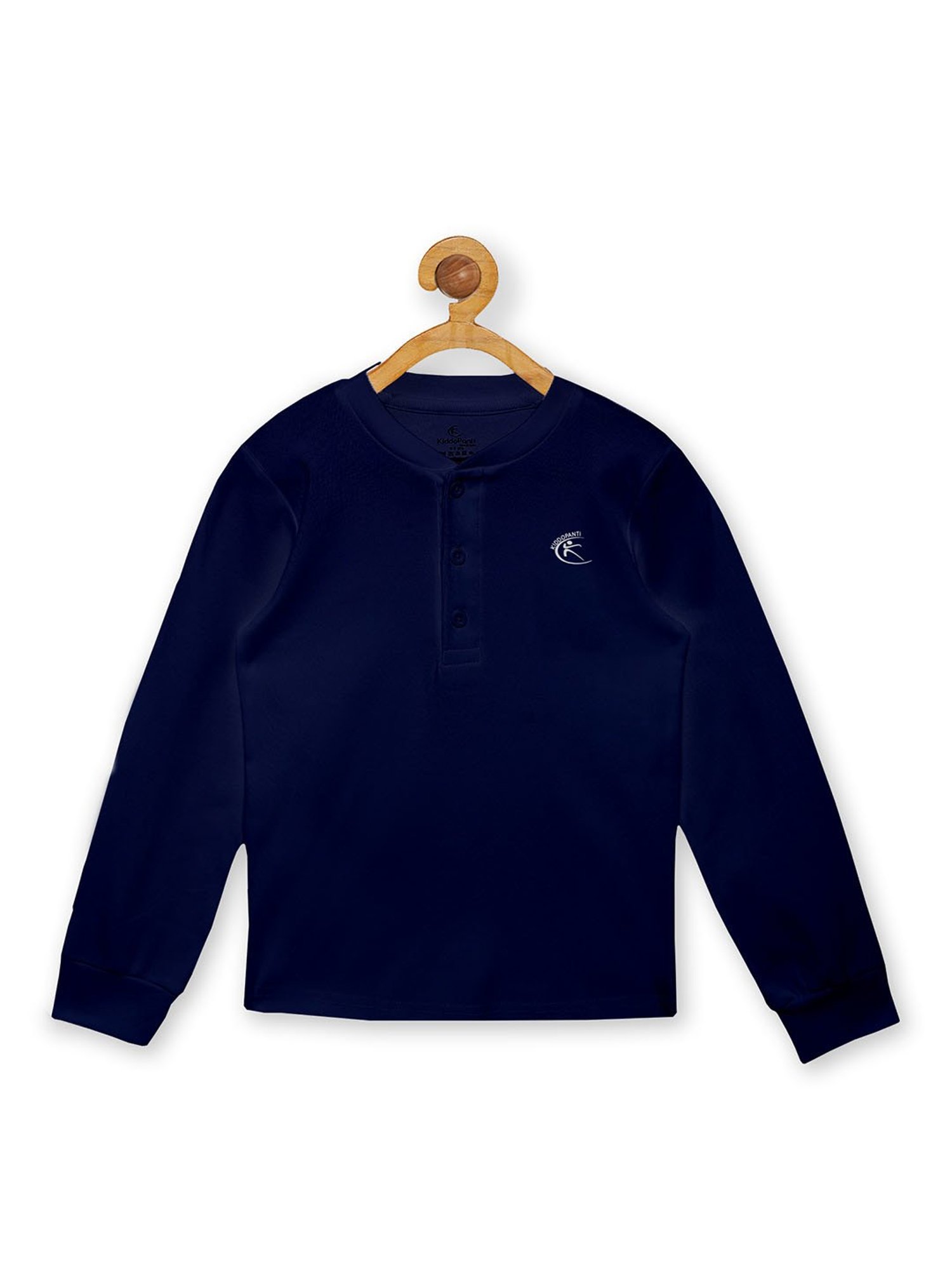 Kiddopanti Boys Navy Solid Full Sleeves T-Shirt
