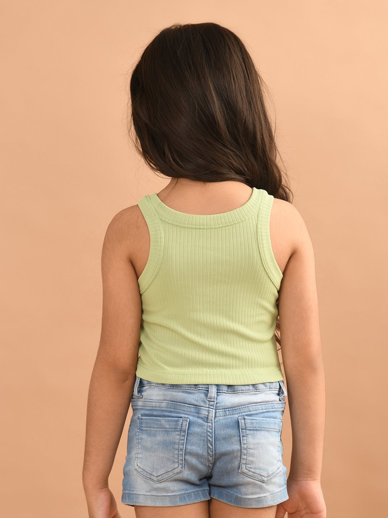 LilPicks Kids Light Green Solid Crop Top
