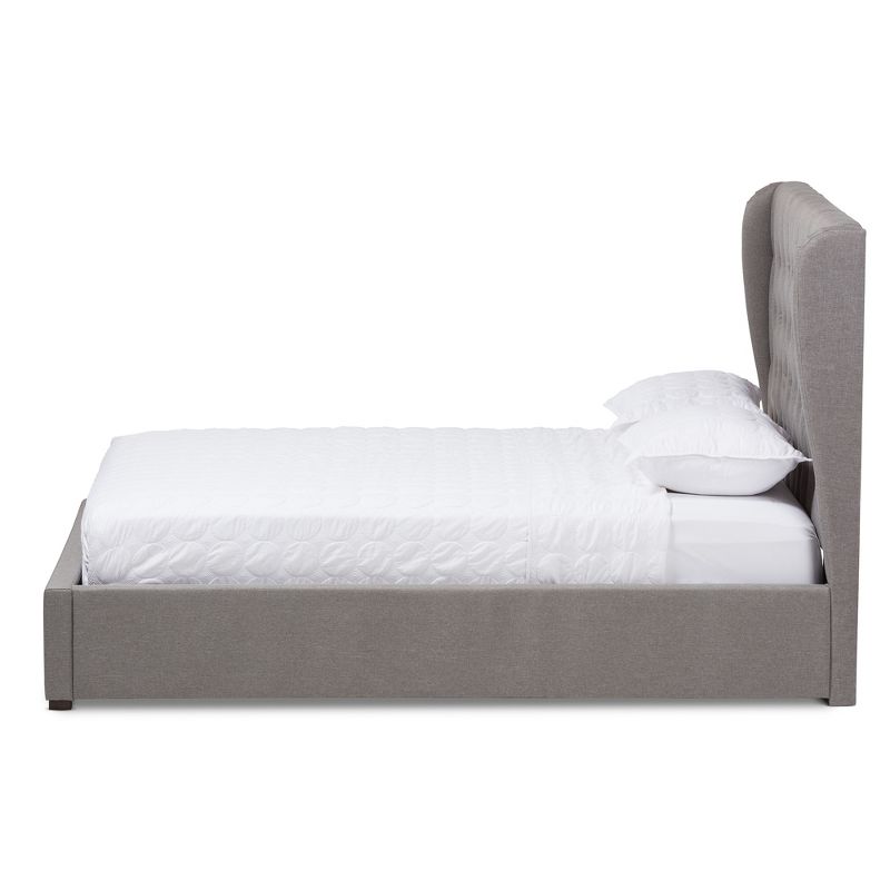 Penelope Modern and Contemporary Fabric Upholstered Gas - Lift Platform Bed - Queen - Light Gray - Baxton Studio