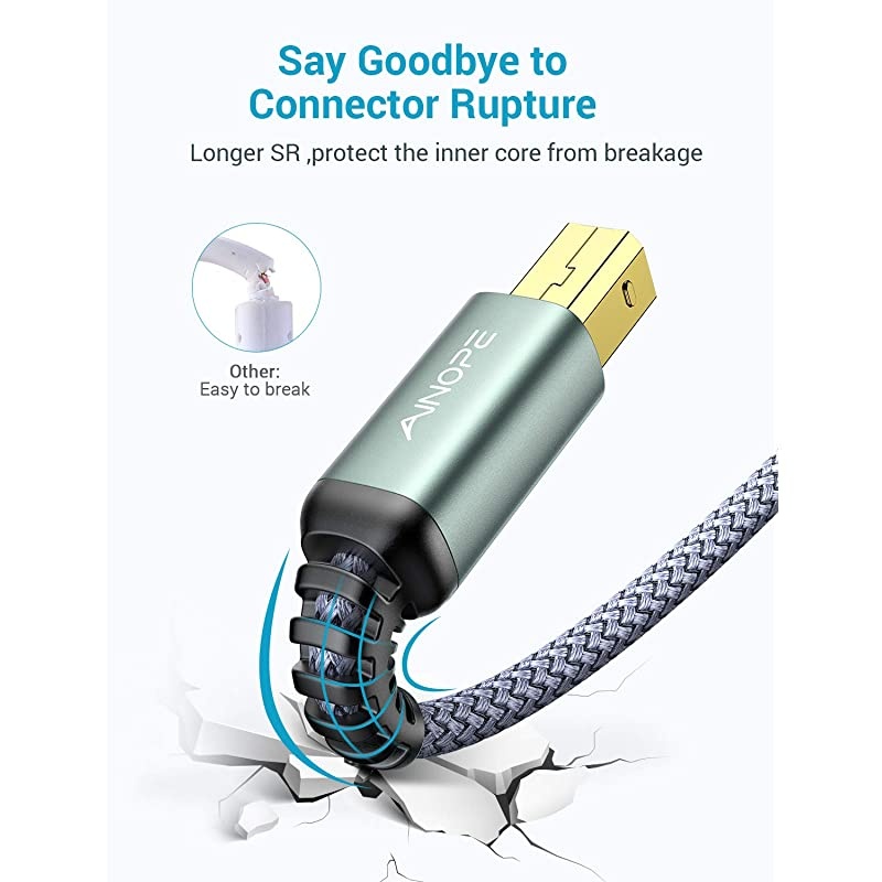 Printer Cable, 6.6FT/2 Meter Printer Cord Never Rupture 2.0 Type A Male to B Male Scanner Cord High Speed for HP, Canon, Dell, Epson, Lexmark, Xerox and More