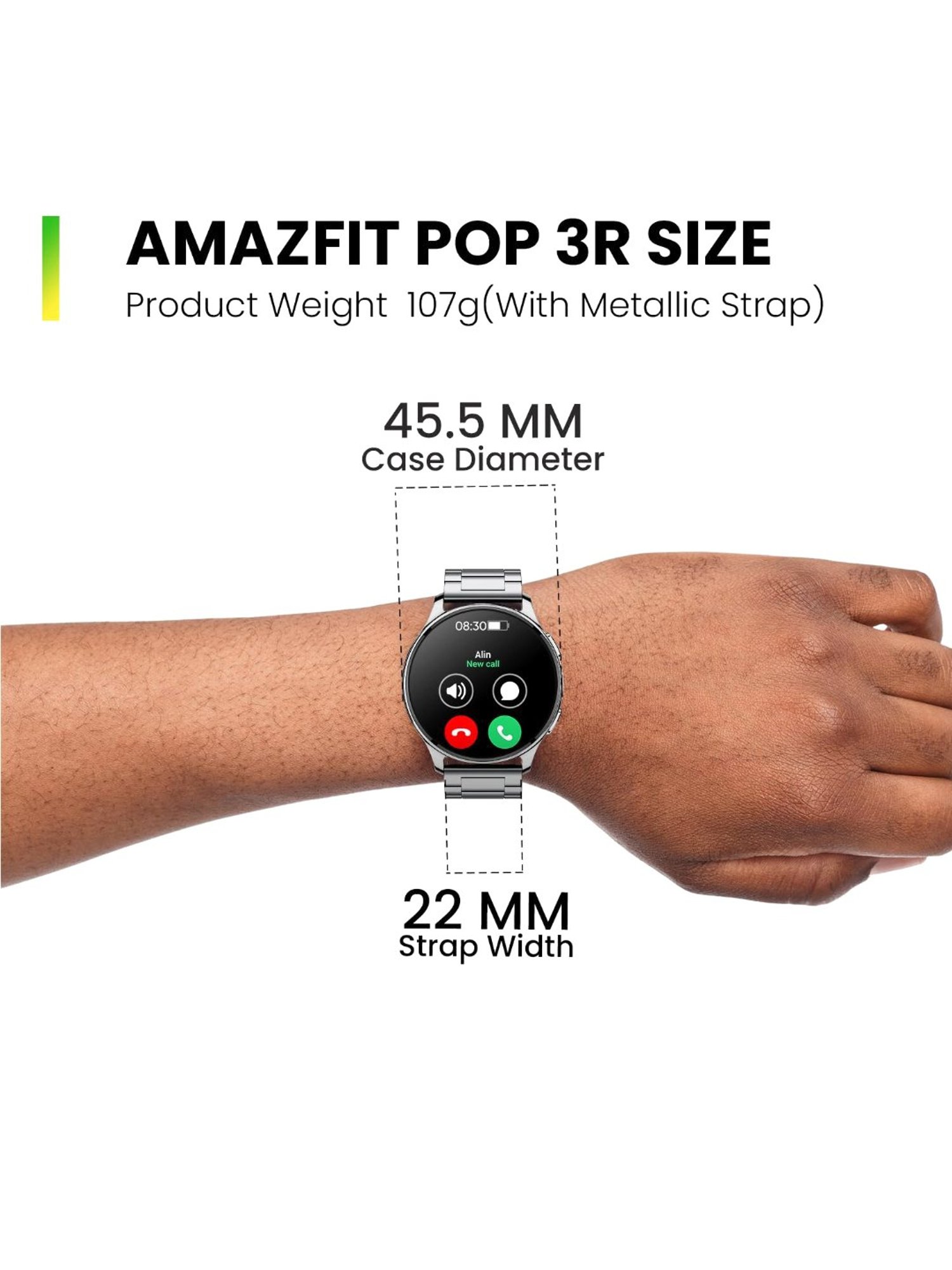 Amazfit Pop 3R BT Calling Smartwatch with 1.43inch AMOLED Display & 12 Day Battery (Metallic Sliver)