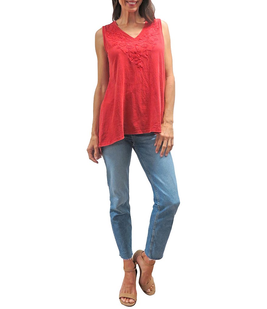 Karyn Seo Saira Vintage Embroidered V-Neck Boho Tank Top