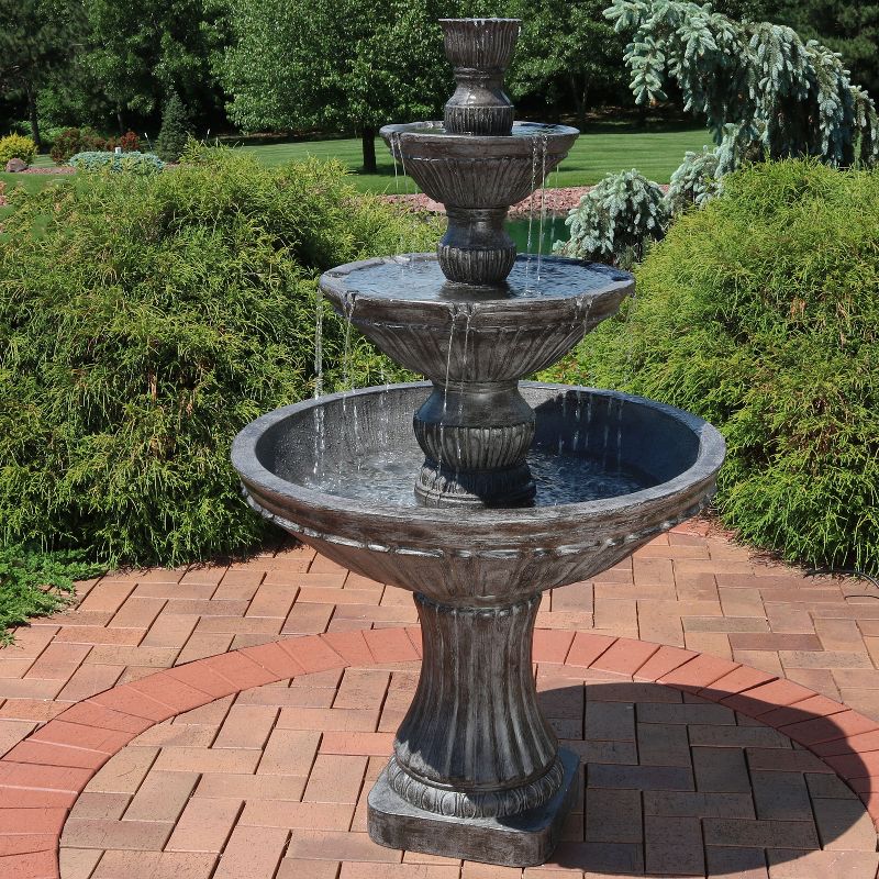 Sunnydaze 55"H Electric Polystone Classic Style 3-Tier Designer Outdoor Water Fountain, Dark Brown