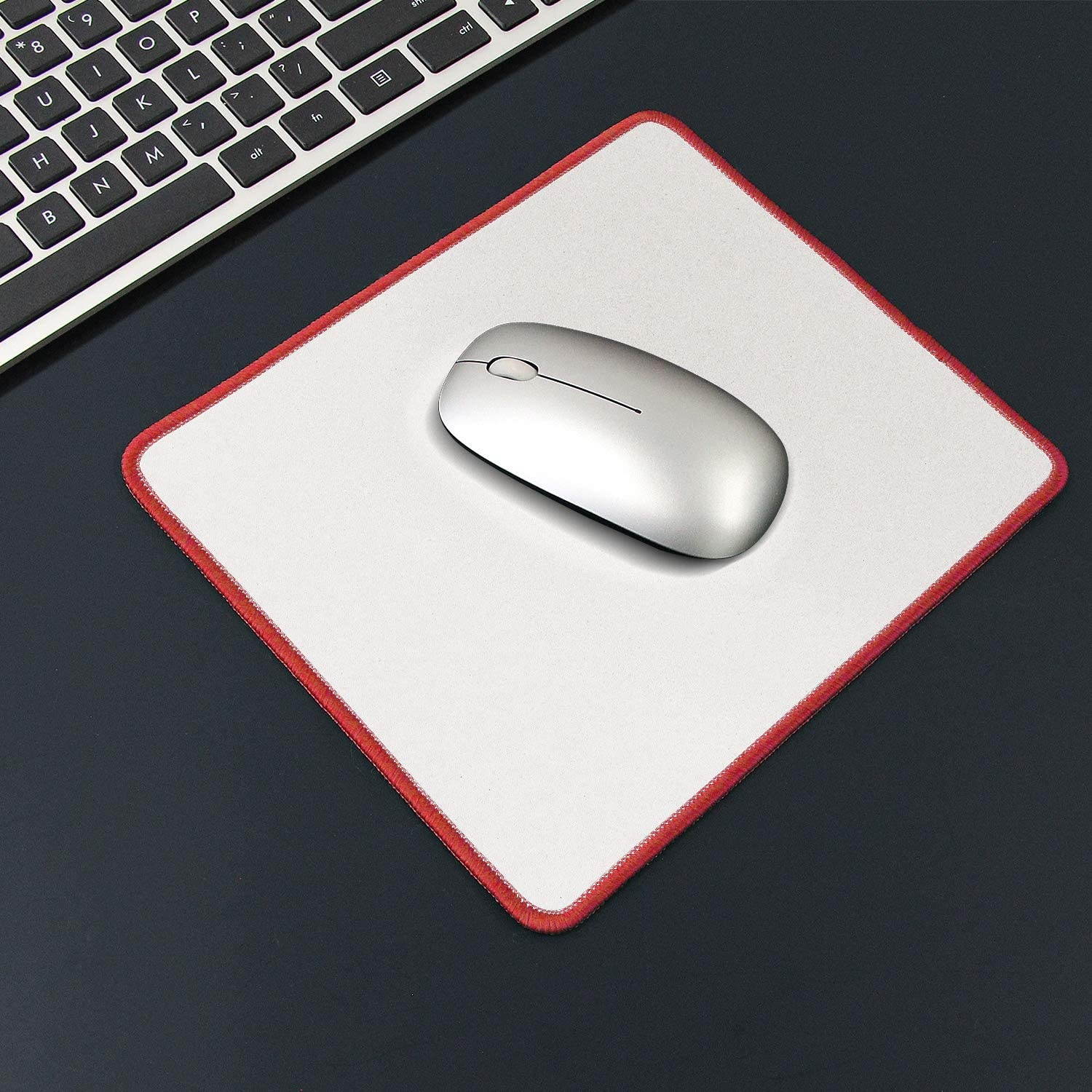 Meffort Inc Precise Gaming Mouse Pad Non-Slip Rubber Pads Stitched Edges Mousepad 9.5 x 7.9 inches - White with Red Edges