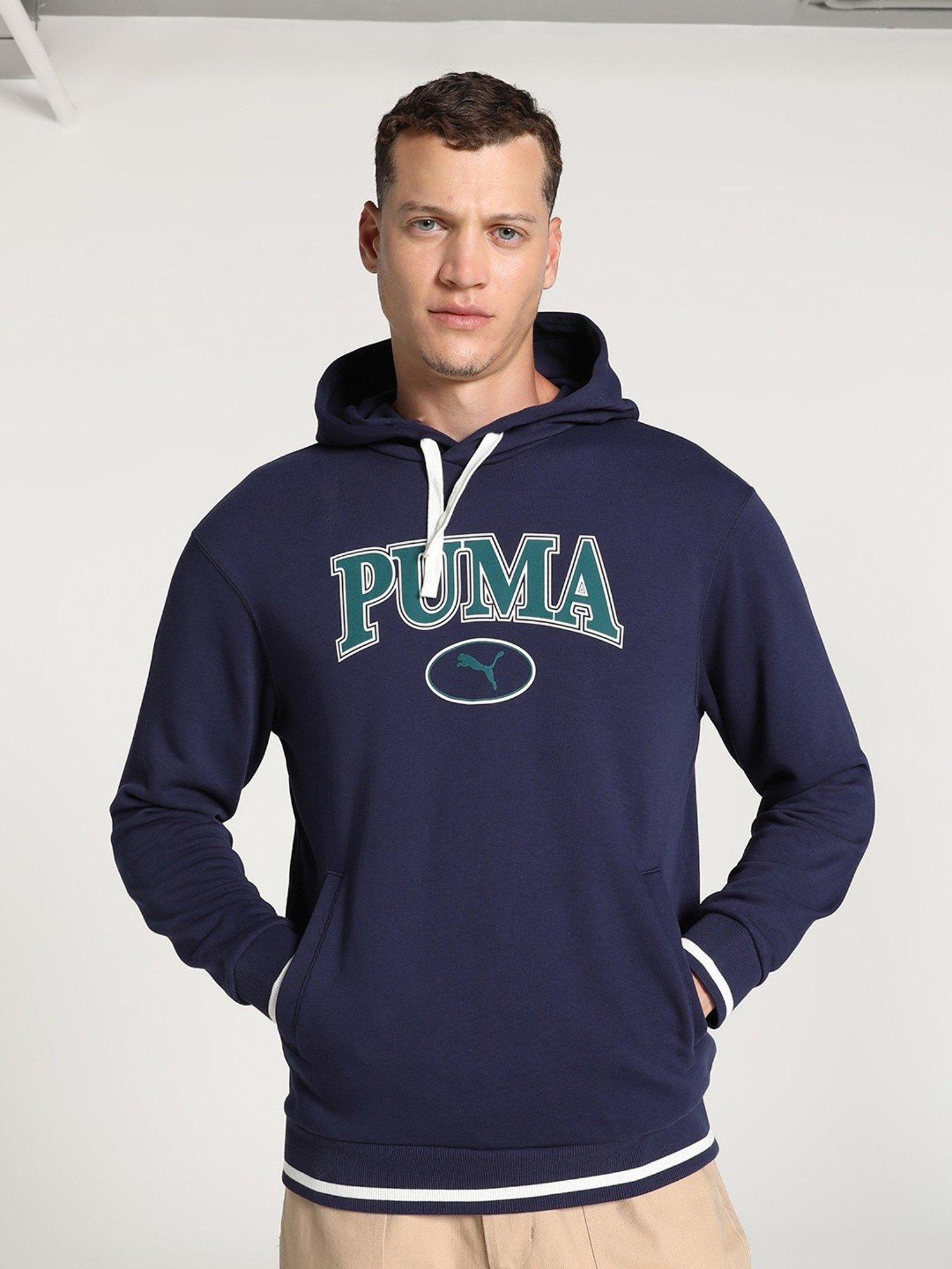 Puma Navy Regular Fit Printed Hooded Sweatshirt