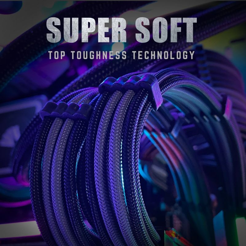 Graphics Card 6+2Pin 8Pin Male to Male Adapter Power Cable for Great Wall Dragon Module Power Supply with Net Cover,Black,about 58cm