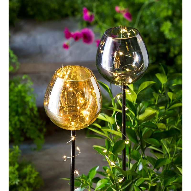 Wind & Weather Smokey Glass Goblet Garden Stakes, Set of 2