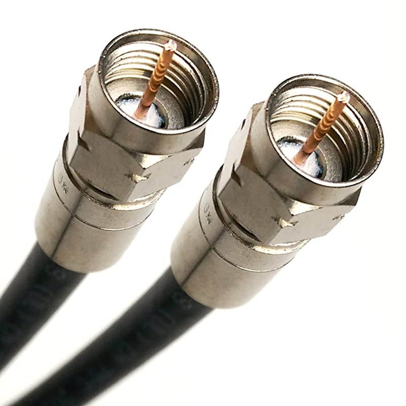 INTL - RG59 (RG-59, RG59/U) Coaxial Cable, 20AWG Solid Core, Ultrashield Nickel Plated Compression Connectors Installed, Custom Cut and Made in USA (65 feet, Black)