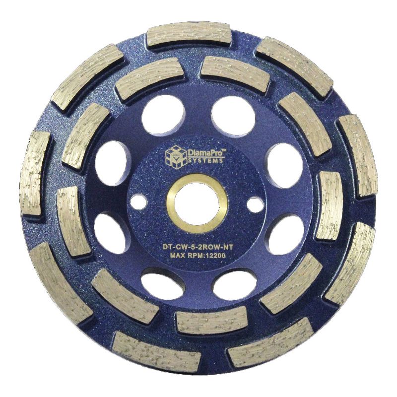 DiamaPro Systems DT-CW-5-2ROW-NT Non Threaded 5 Inch Double Row Diamond Abrasive Concrete Grinding Cup Wheel for Drains, Preparation, Coating Removal