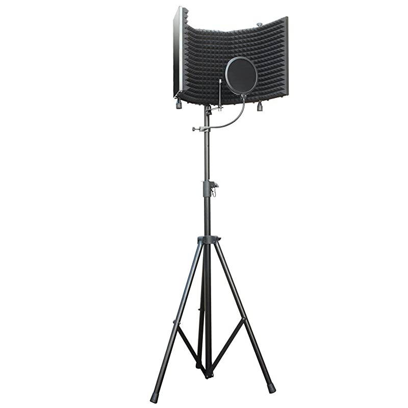 SF101KIT Recording Studio Microphone Isolation Shield with Tripod Stand 4ft to 6ft 6 Height Adjustable Stand Compatible wBlue Yeti AT2020 AKG Rode Microphones EXTRA LARGE