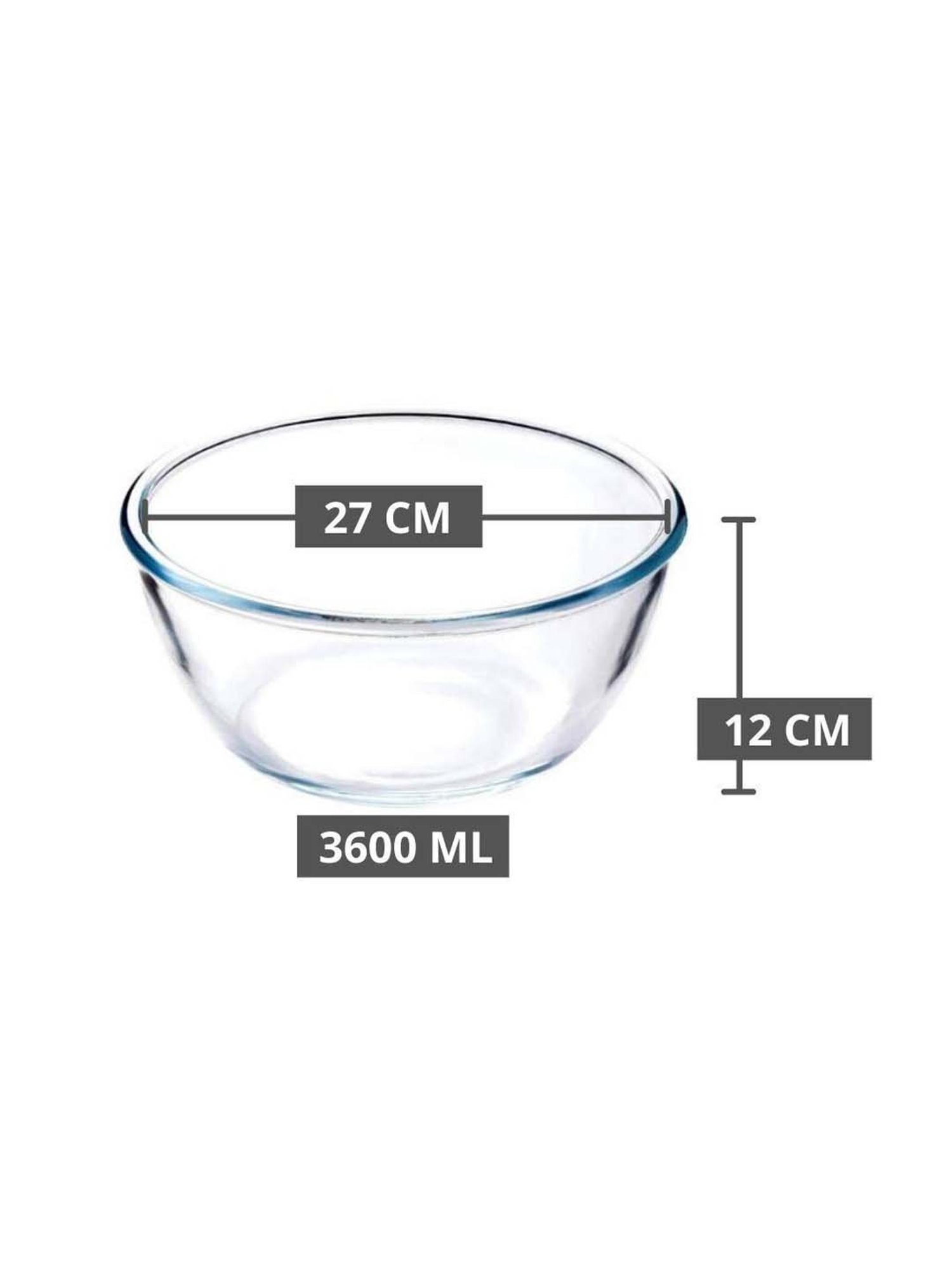 Femora Transparent Borosilicate Glass Microwave Safe All-Purpose Mixing Bowl (3.6 L) - Set of 2