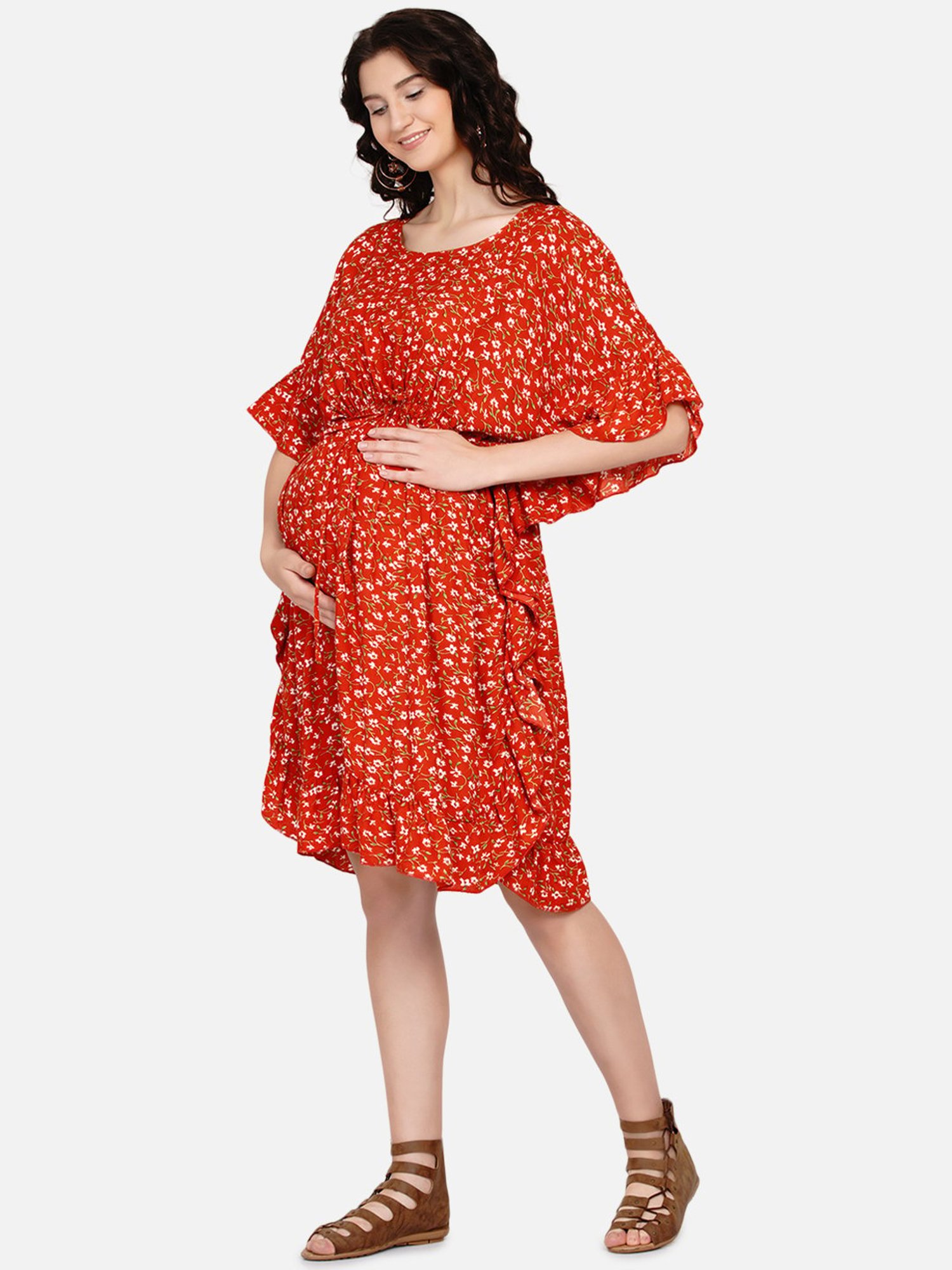 Mine4Nine Red Floral Print Maternity Dress