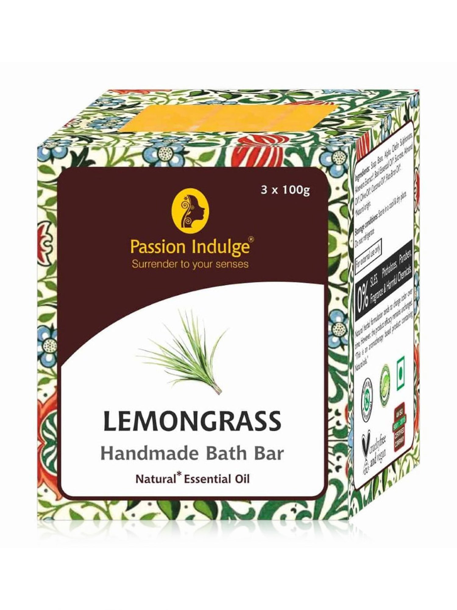 Passion Indulge Natural Handmade Bath Bar Soap Lemongrass - 300 gm (Pack of 3)