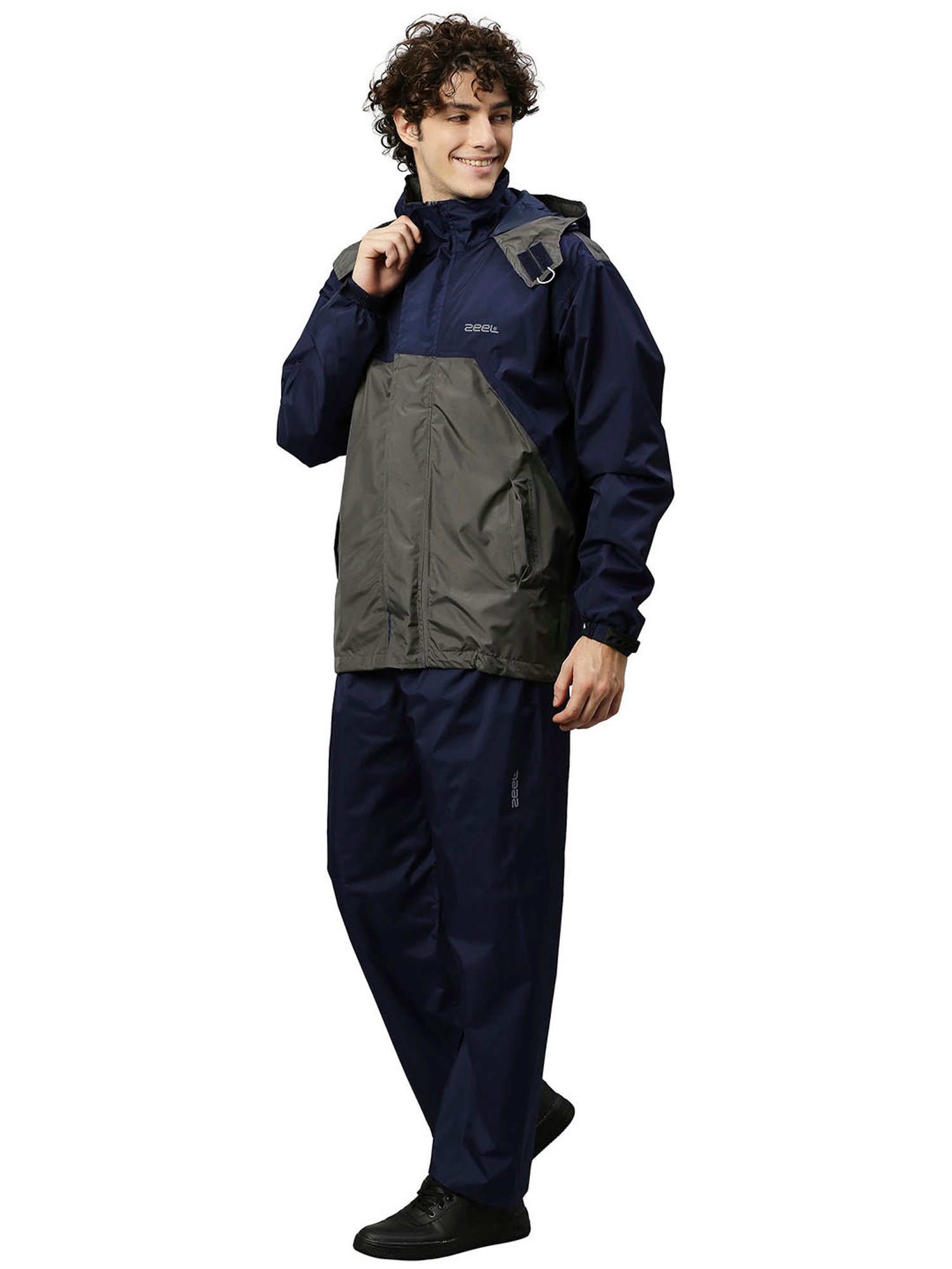 Zeel Navy & Grey Colour-Block Rainwear Jacket