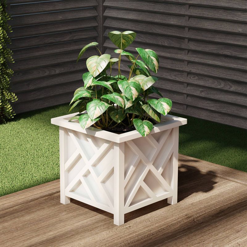 15" Square Plant Holder White - Pure Garden