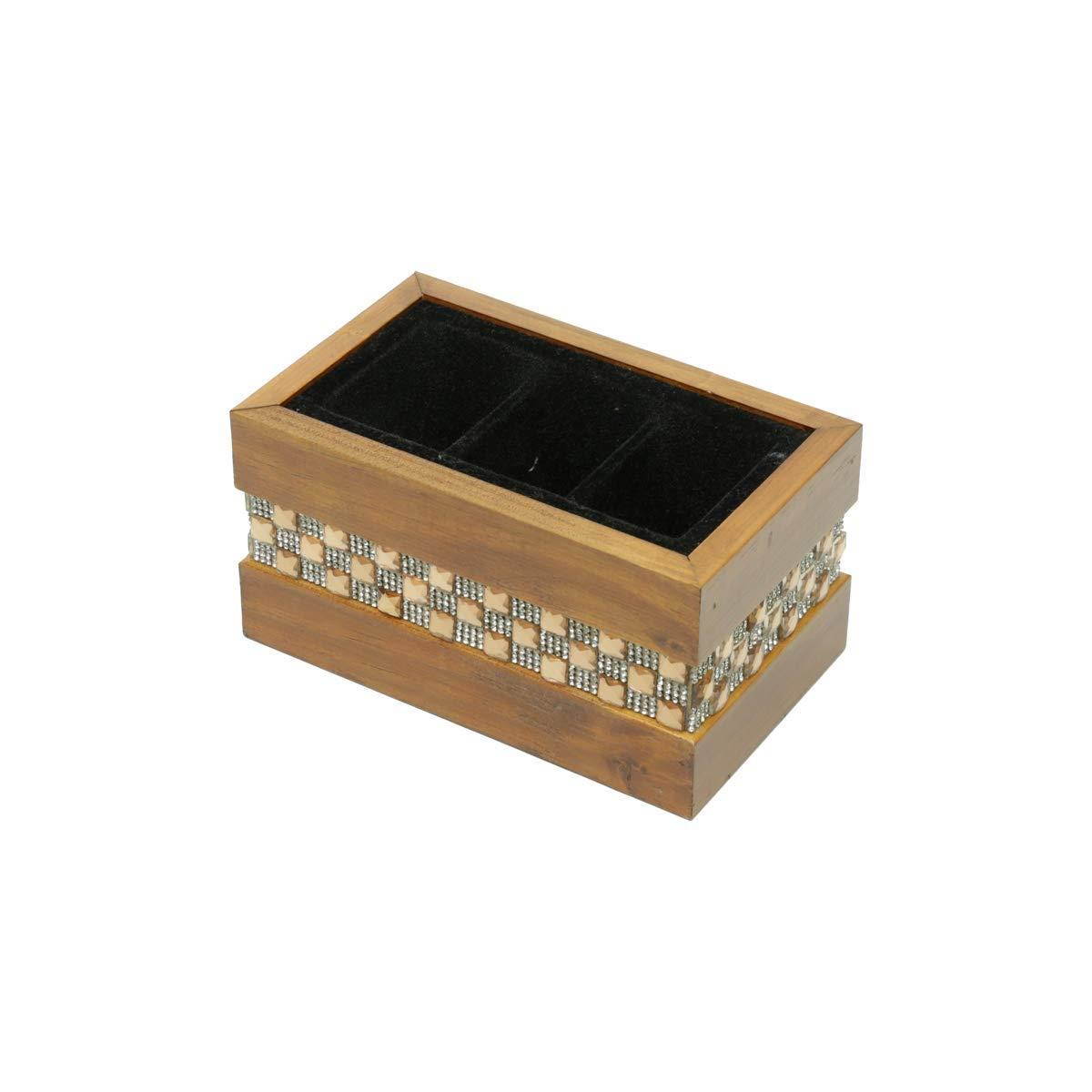 WoodArt Wooden Remote Control Holder - Caddy for Desk, Office, Pens, Pencils, Makeup Brushes, Vanity, Nightstand (3 compartments, Brown with Ornate Stones)