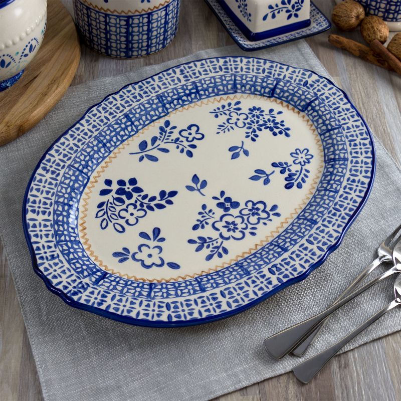 Meritage Botany 14.5 Inch Oval Stoneware Serving Platter