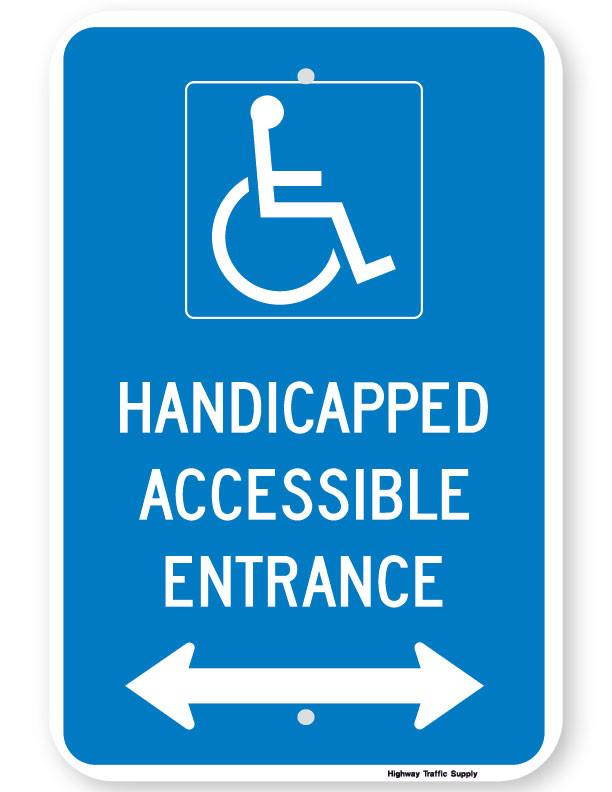 Handicapped Accessible Entrance Sign (with double arrow)
