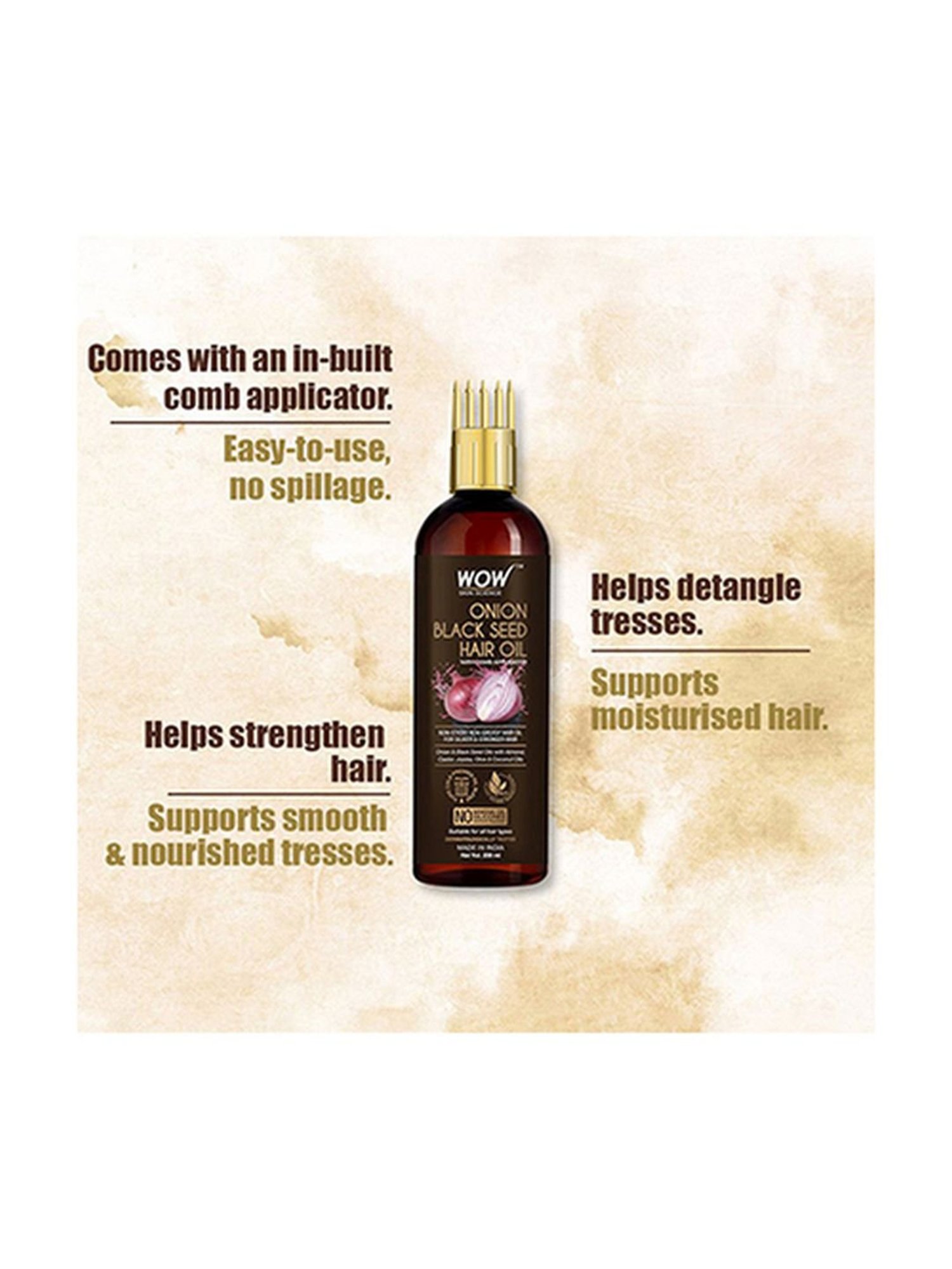 Wow Skin Science Onion Black Seed Hair Oil with Comb Applicator - 200 ml