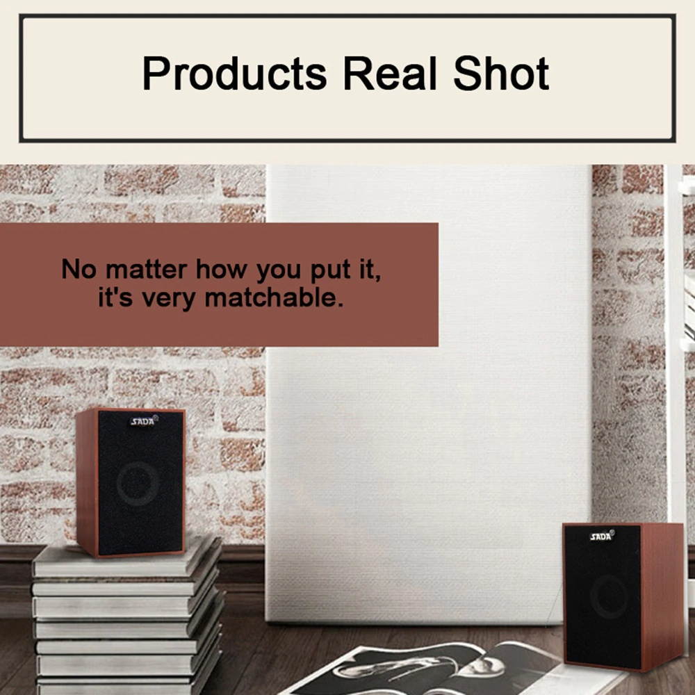 SADA V-160  Wired Speakers Computer Wood Subwoofer Speakers with 3.5mm Stereo for PC Desktop Laptop Notebook Music Player