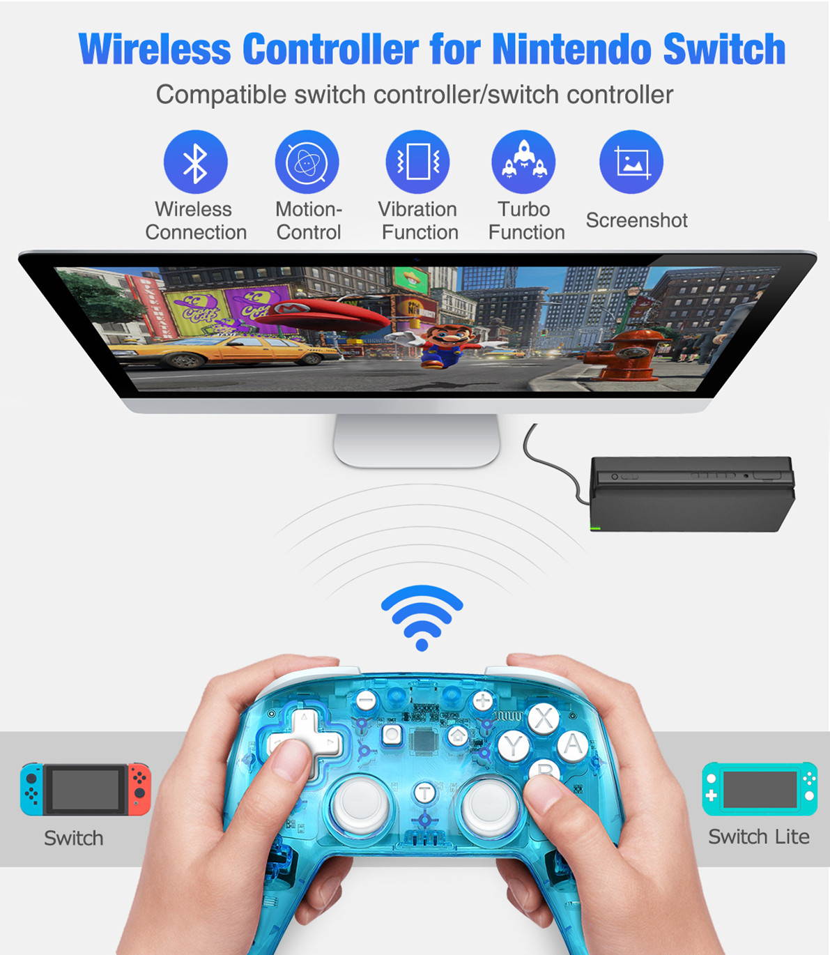 Wireless Controller For Switch/Switch Lite Replace for Switch Controller Wireless Game Joystick Gamepad with LED Backlight, Turbo, Vibration, Motion Functions