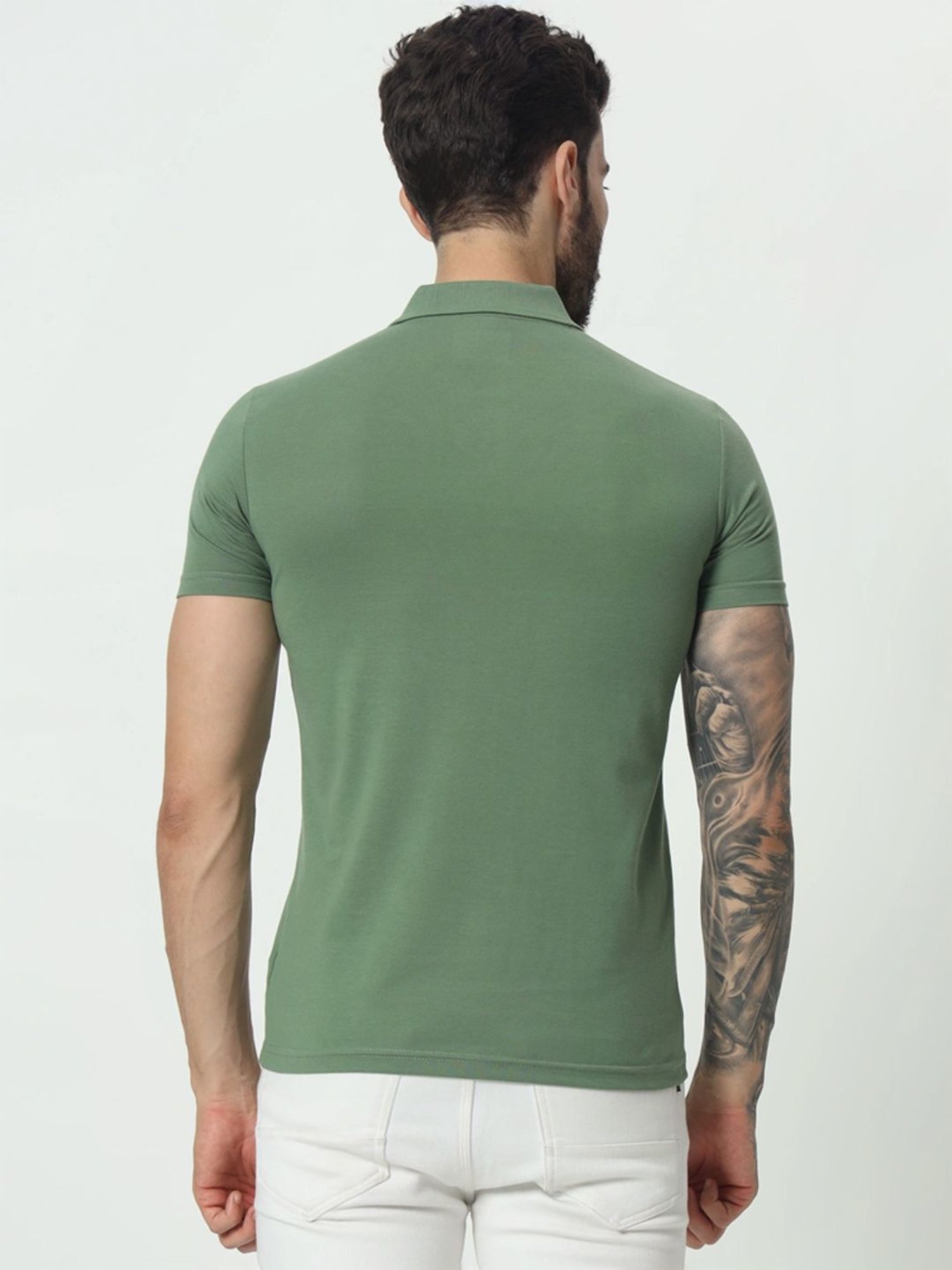 Tab91 Green Regular Fit Printed Polo T-Shirts