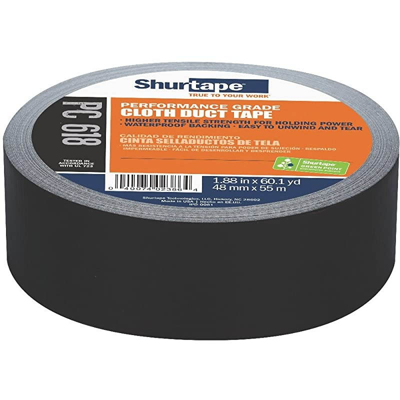 PC 618 Performance Grade, Colored Cloth Duct Tape, 48mm x 55m, Black, 1 Roll (203674)