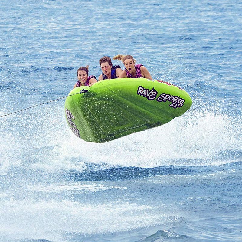 RAVE Sports 02463-RV Mambo 3 Rider Nylon Inflatable Lake Towable Boat Tube Float with Foam Handles and Neoprene Knuckle Guards, Green