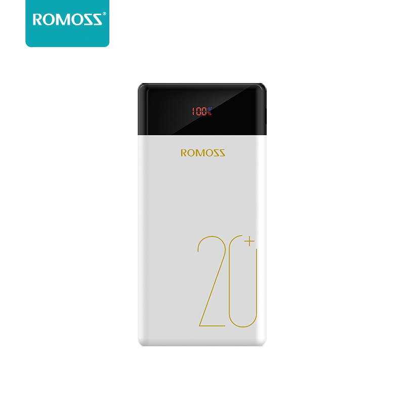 ROMOSS 20000mAh Power Bank with LED Display, USB C Portable Charger with 2 Outputs & 3 Inputs External Battery Pack Cell Phone Charger Battery Compatible with iPhone 11, Xs Max, iPad Pro, Samsung S20