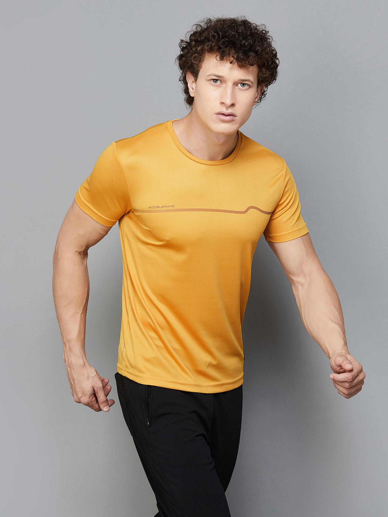 Fame Forever by Lifestyle Yellow Regular Fit Graphic Print Sports T-Shirt