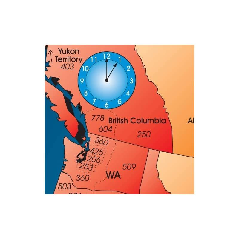 Set of 6 North America Laminated Gloss Full Color Time Zone Area Code Maps Incudes Reverse Lookup Desk Size Large 11 x 17