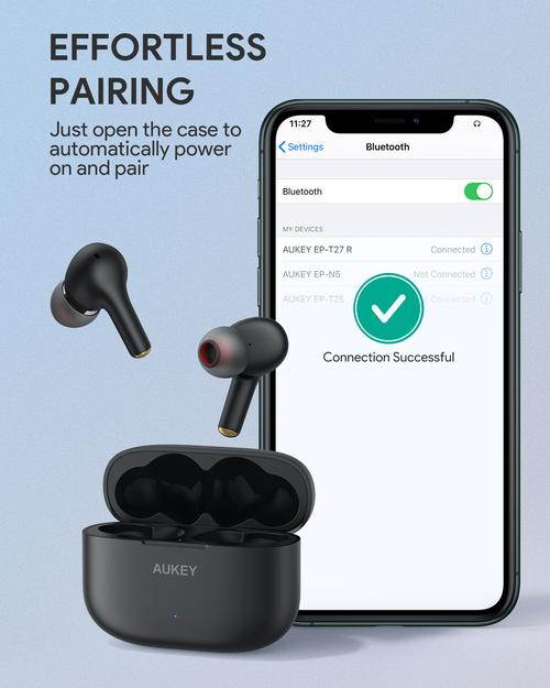 AUKEY EP-T27 True Wireless Earbuds, Bluetooth 5 Headphones with aptX Deep Bass, 4 Microphones, CVC 8.0 Noise Reduction, IPX7 Waterproof, Type C Quick Charge Earphones for iPhones and Android-Black