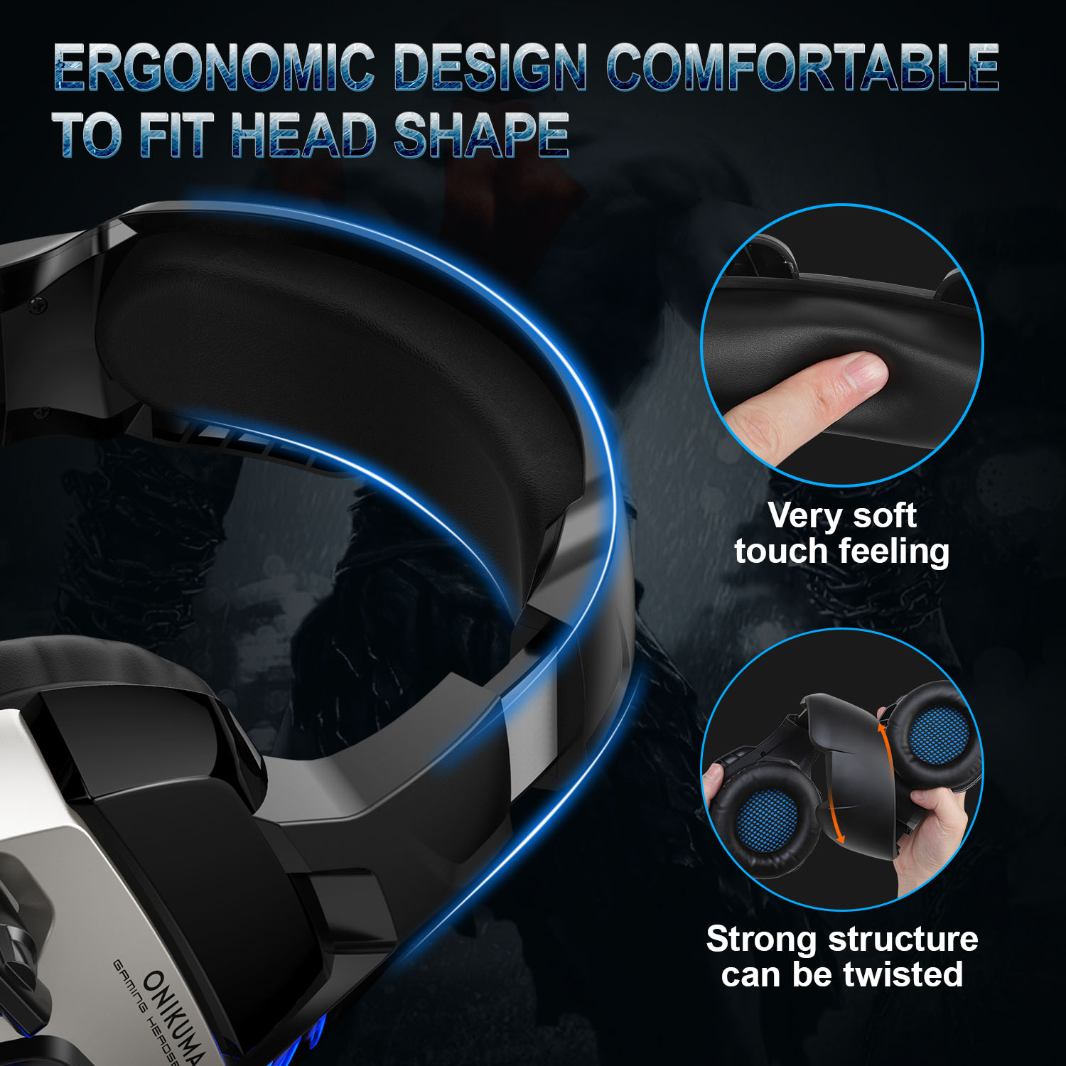 ONIKUMA Gaming Headset for PS4, Gaming Headphones with 7.1 Surround Sound, Xbox One Headset with Noise Canceling Mic LED Light, Over-Ear Headphones for PS4, Xbox One, PC, Mac, Laptop (Black)