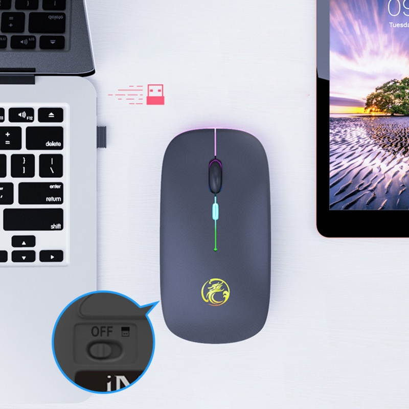 Wireless Mouse Luminous Effect 800/1200/1600 DPI RGB 3 Levels DPI Computer Mouse for Computer