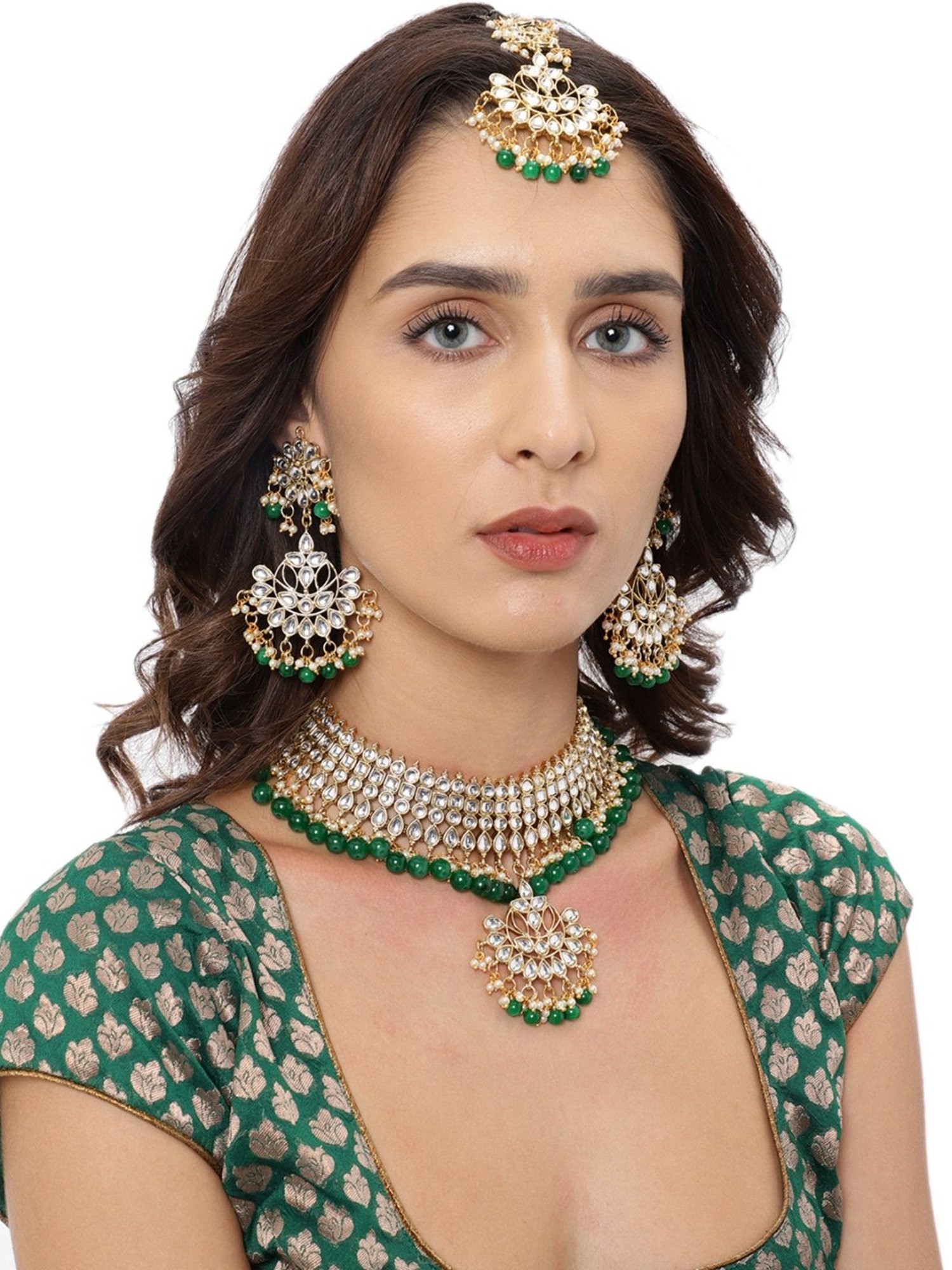 Zaveri Pearls Green & Clear Alloy Necklace Set