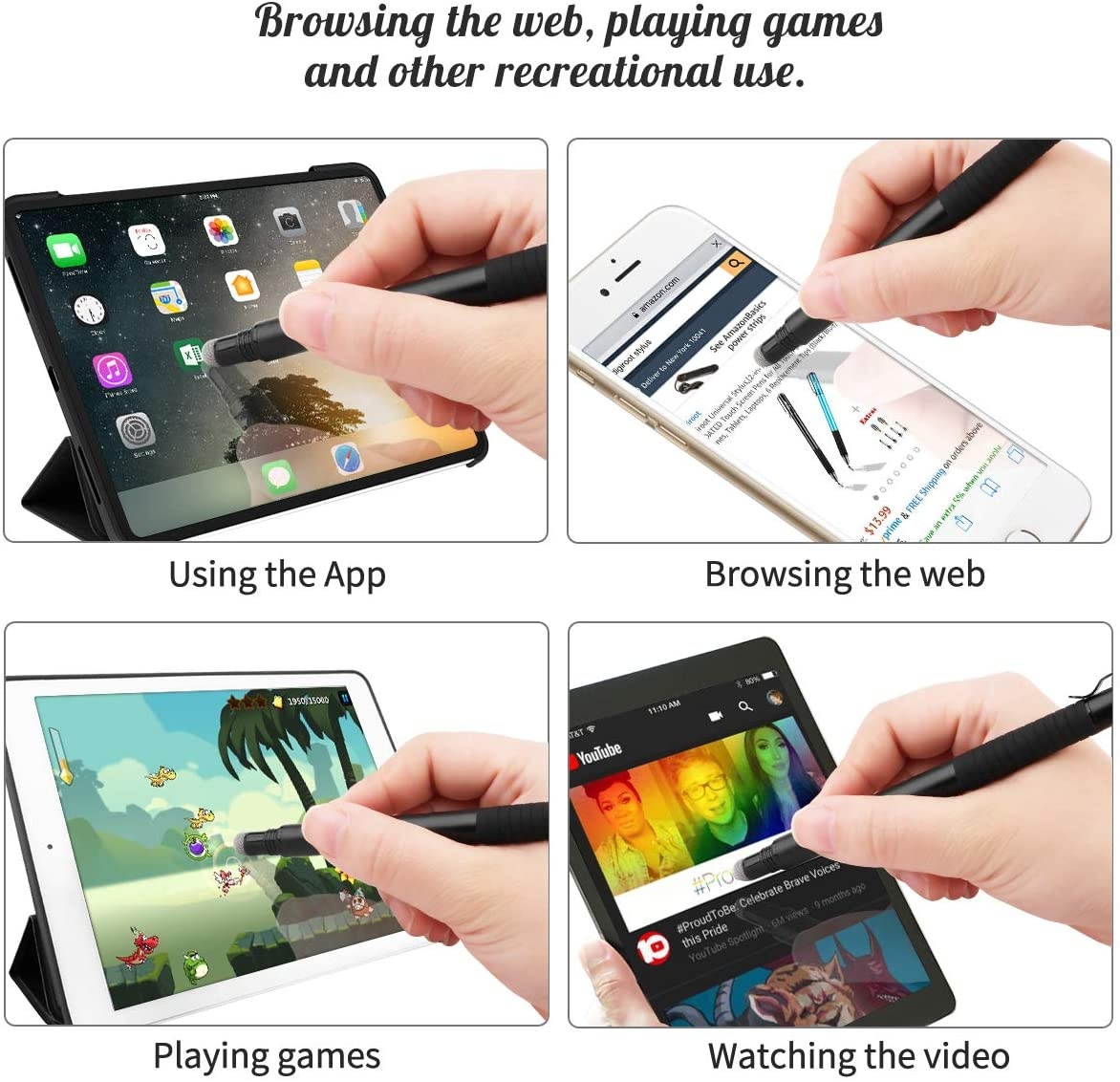 Digiroot Stylus Pens Disc & Fiber Tip Capacitive Stylus 2 in 1 Universal Stylus for iPad iPhone Capacitive Touch Screen Cell Phones Tablets Laptops with 6 Replacement Tips (Black & Blue)