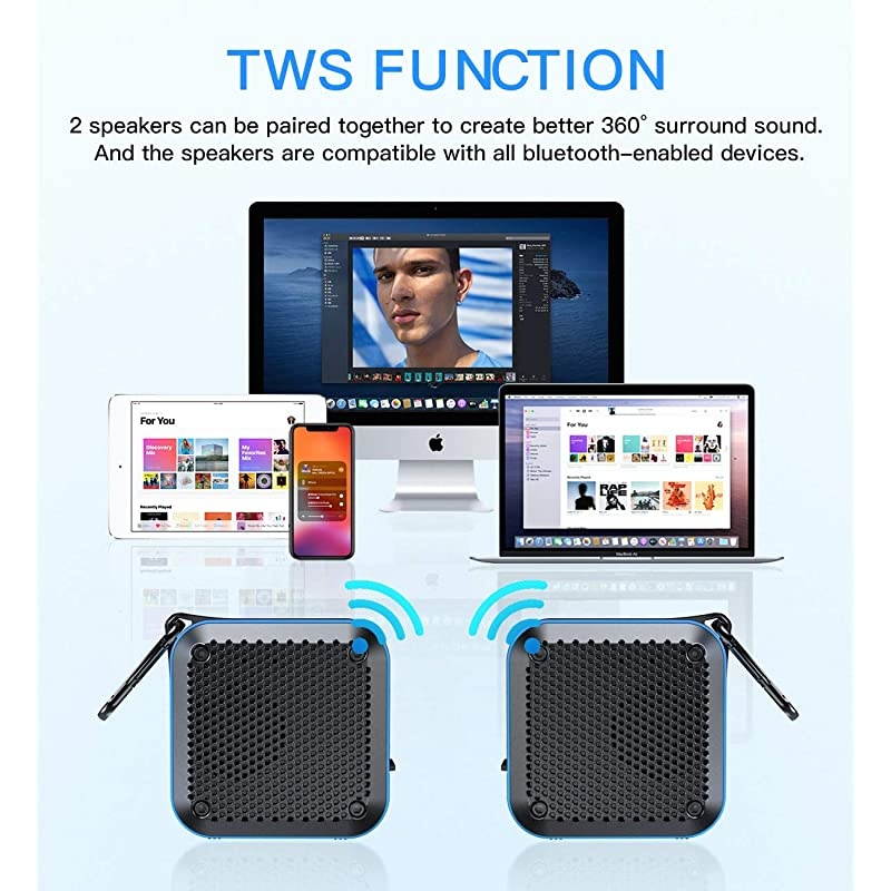 Waterproof Bluetooth Speaker with FM Radio IPX7 Waterproof Speaker Bluetooth Wireless Small Speaker TWS Stereo 10H Playtime for Shower Bath Pool Boat Beach Home Party Travel 2019