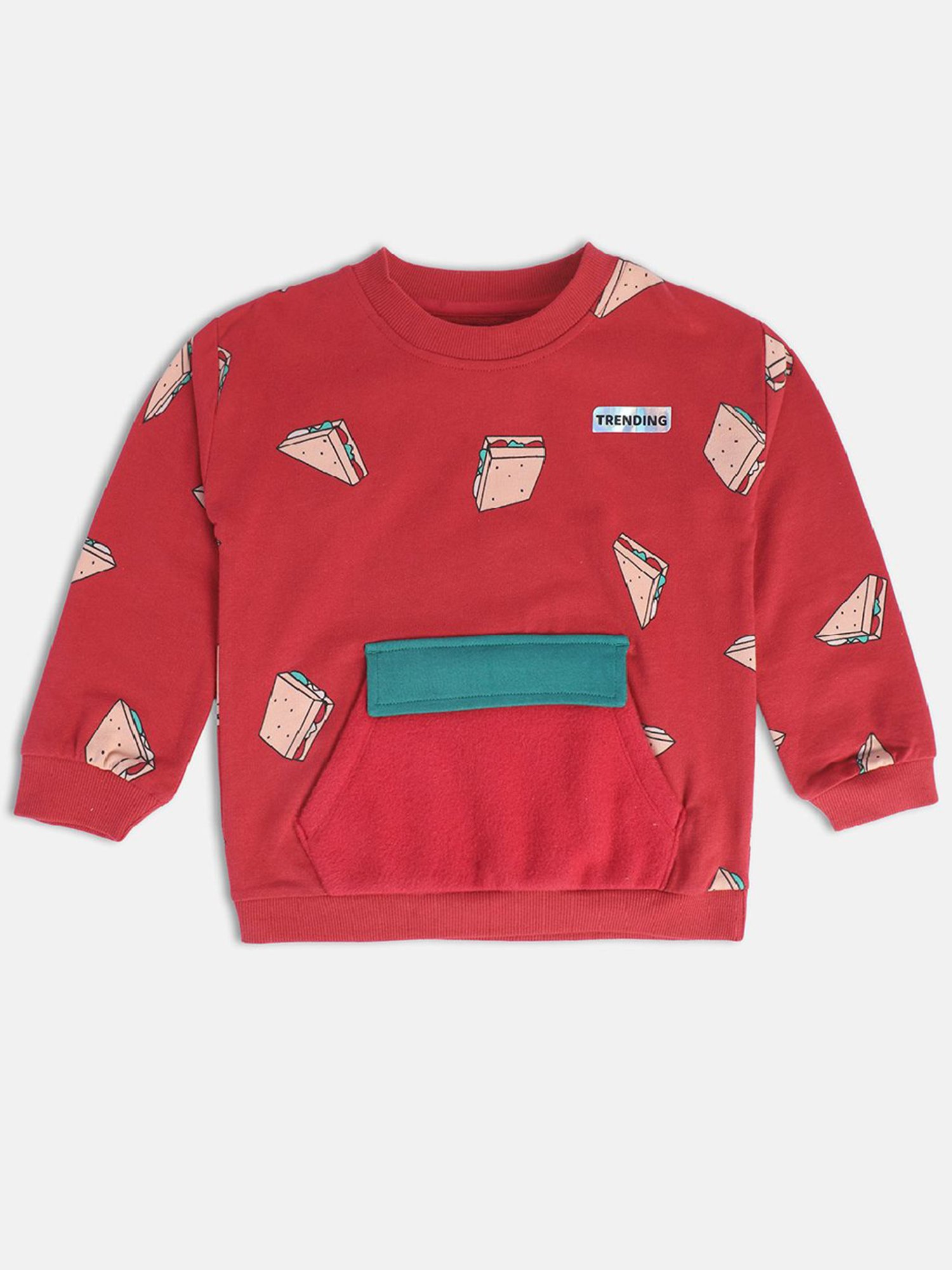 MINIKLUB Kids Red Printed Full Sleeves Sweater
