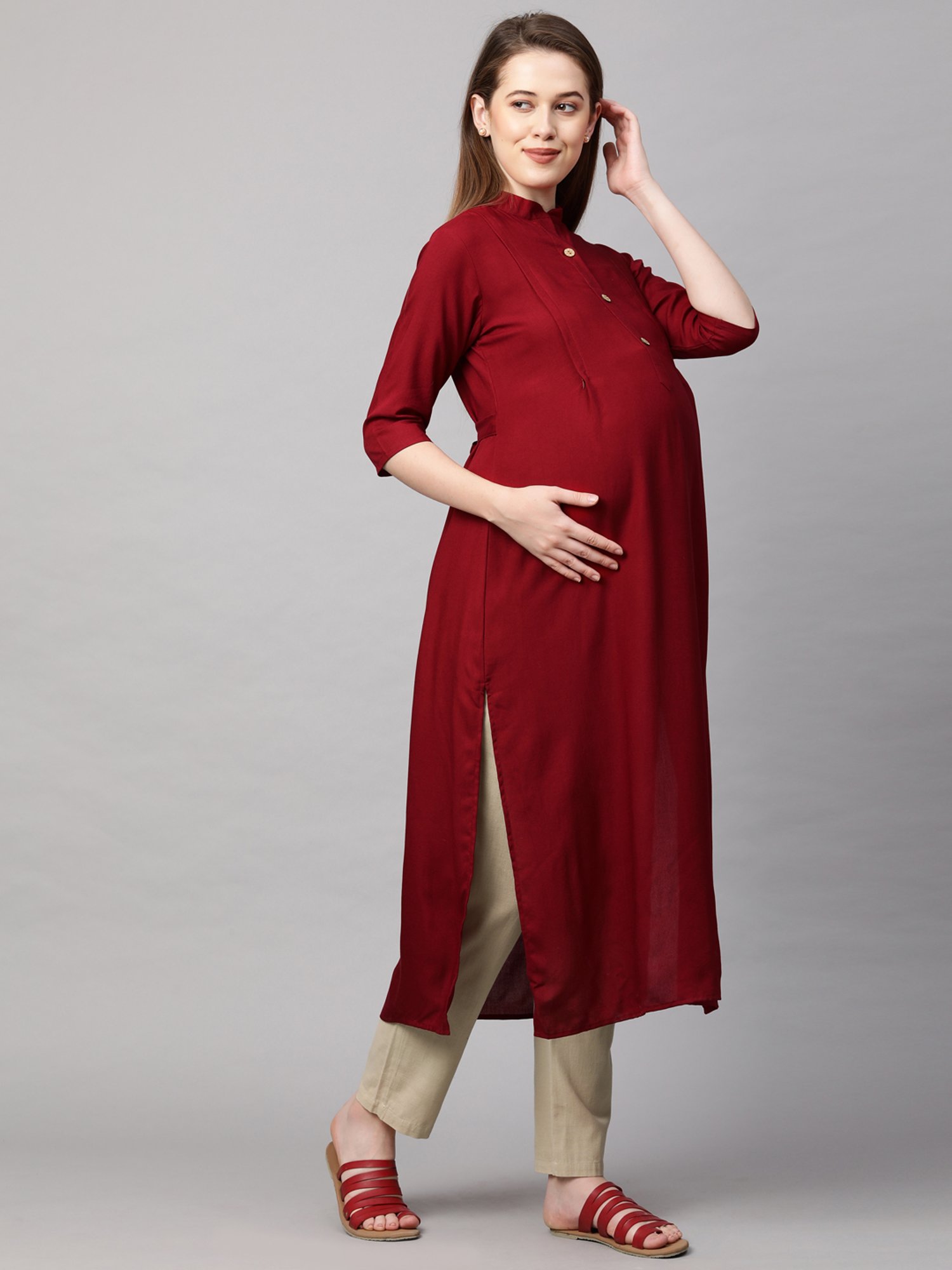 MomToBe Maroon Regular Fit Maternity Kurta