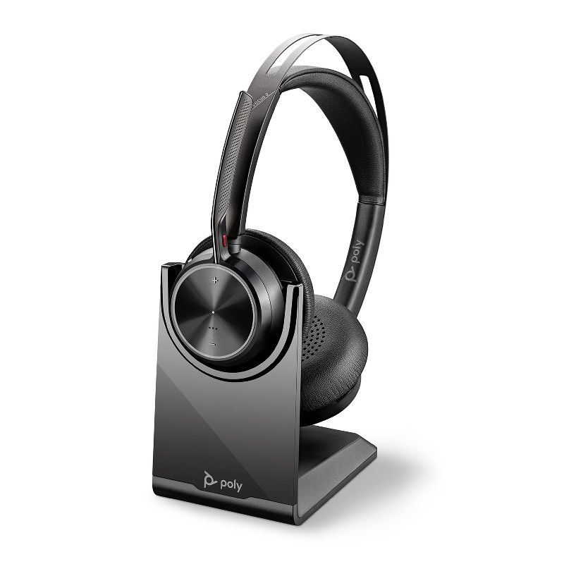 Poly Voyager Focus 2 UC USB-C Headset with Stand (Plantronics) - Bluetooth Dual-Ear (Stereo) Headset with Boom Mic - USB-C PC / Mac Compatible - Active Noise Canceling - Works with Teams, Zoom & more
