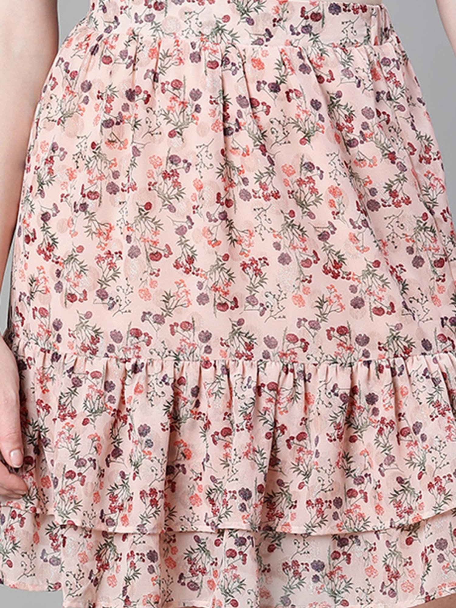 Oxolloxo Peach Floral Print Skirt
