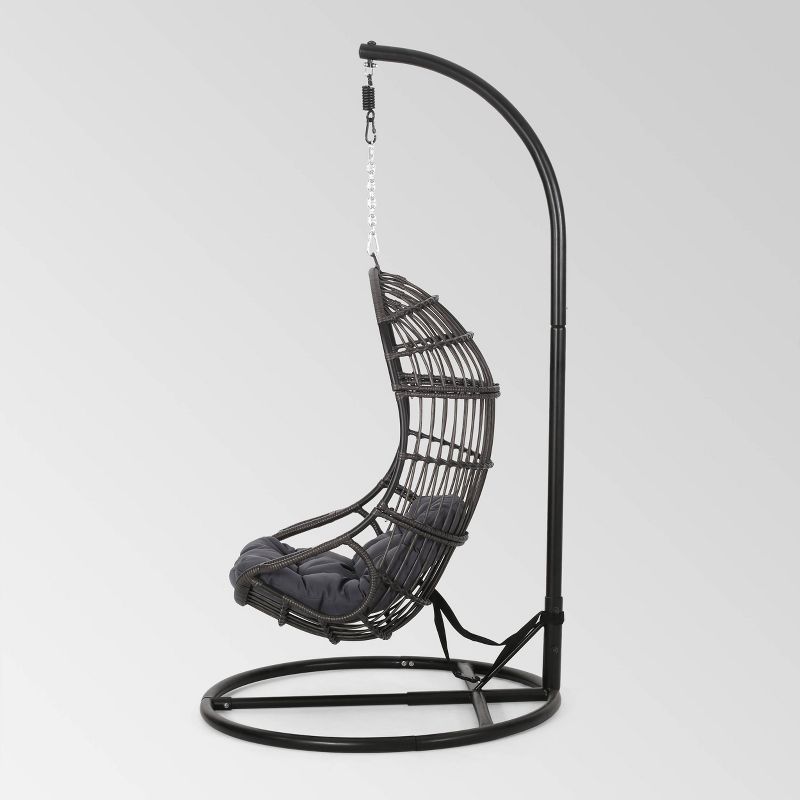 Crumpton Outdoor Wicker Hanging Chair with Stand - Gray/Dark Gray - Christopher Knight Home