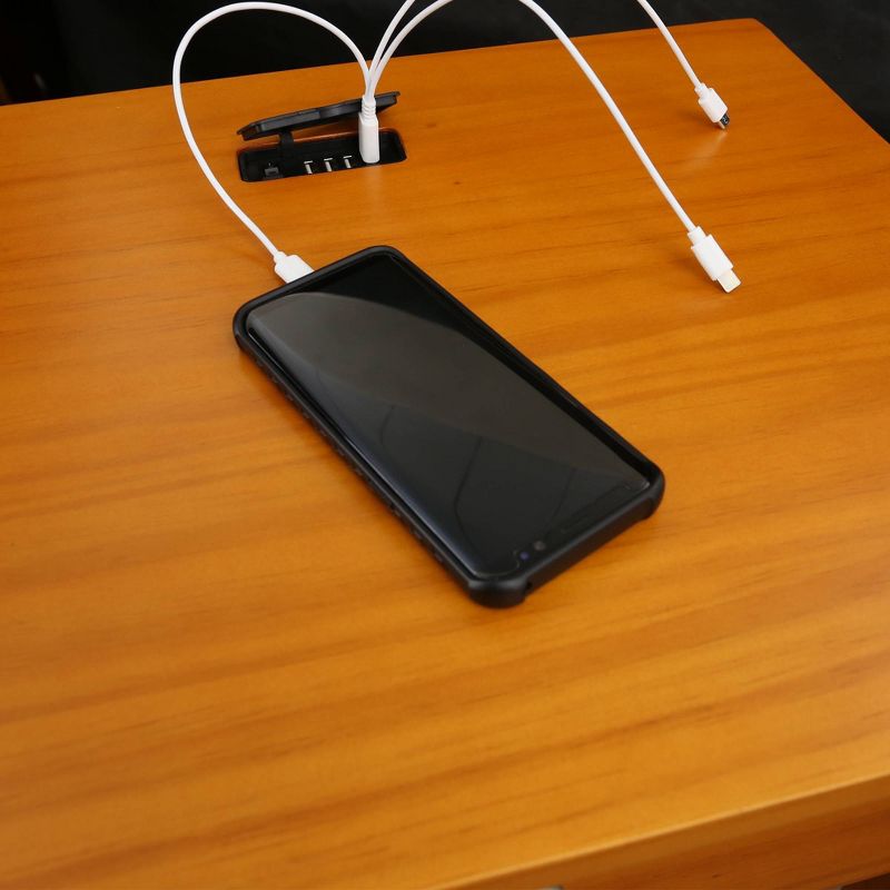 Solid Wood Nightstand with USB Port Honey Oak - Flora Home