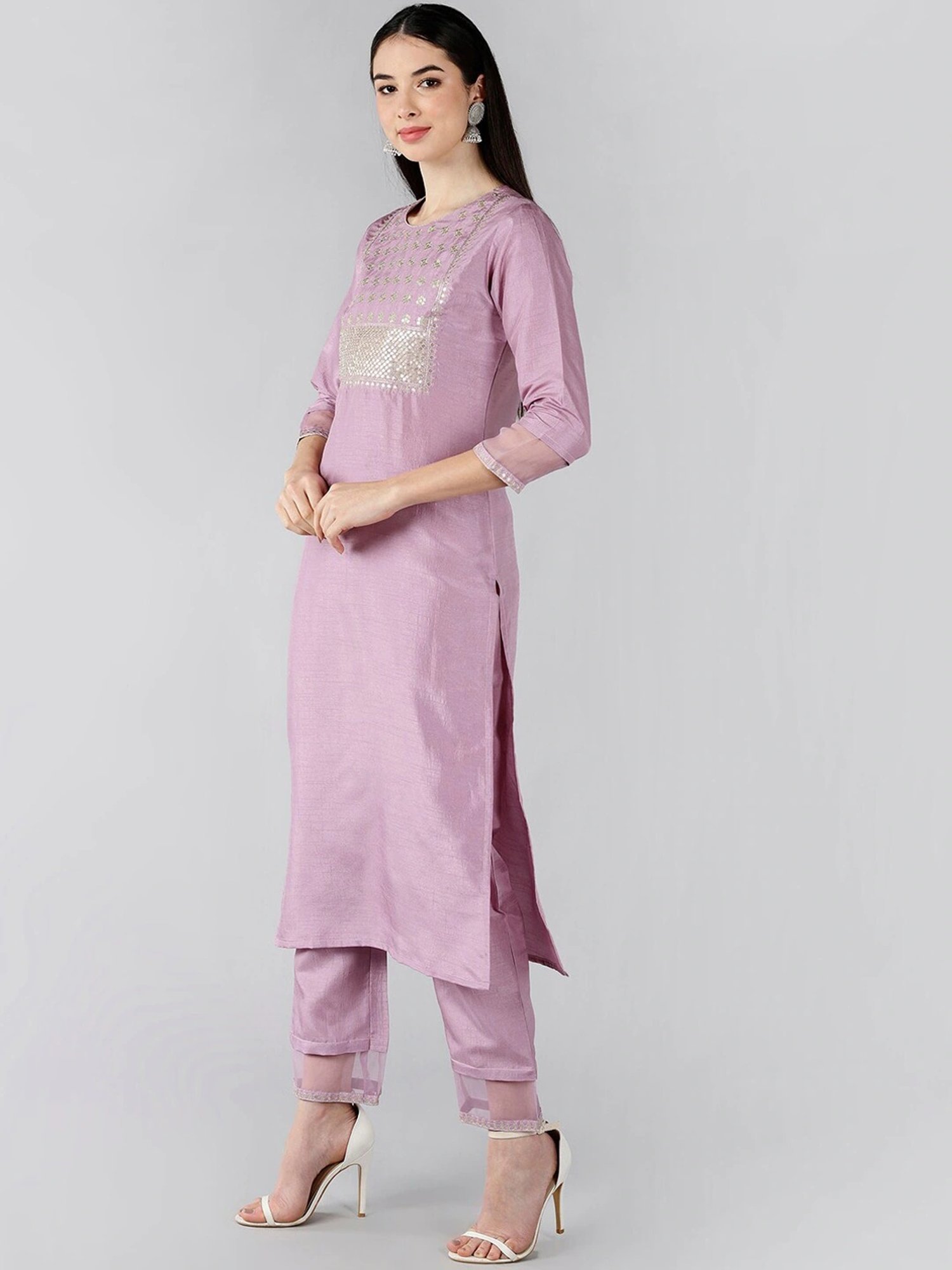 Vaamsi Purple Embellished Kurta Pant Set With Dupatta