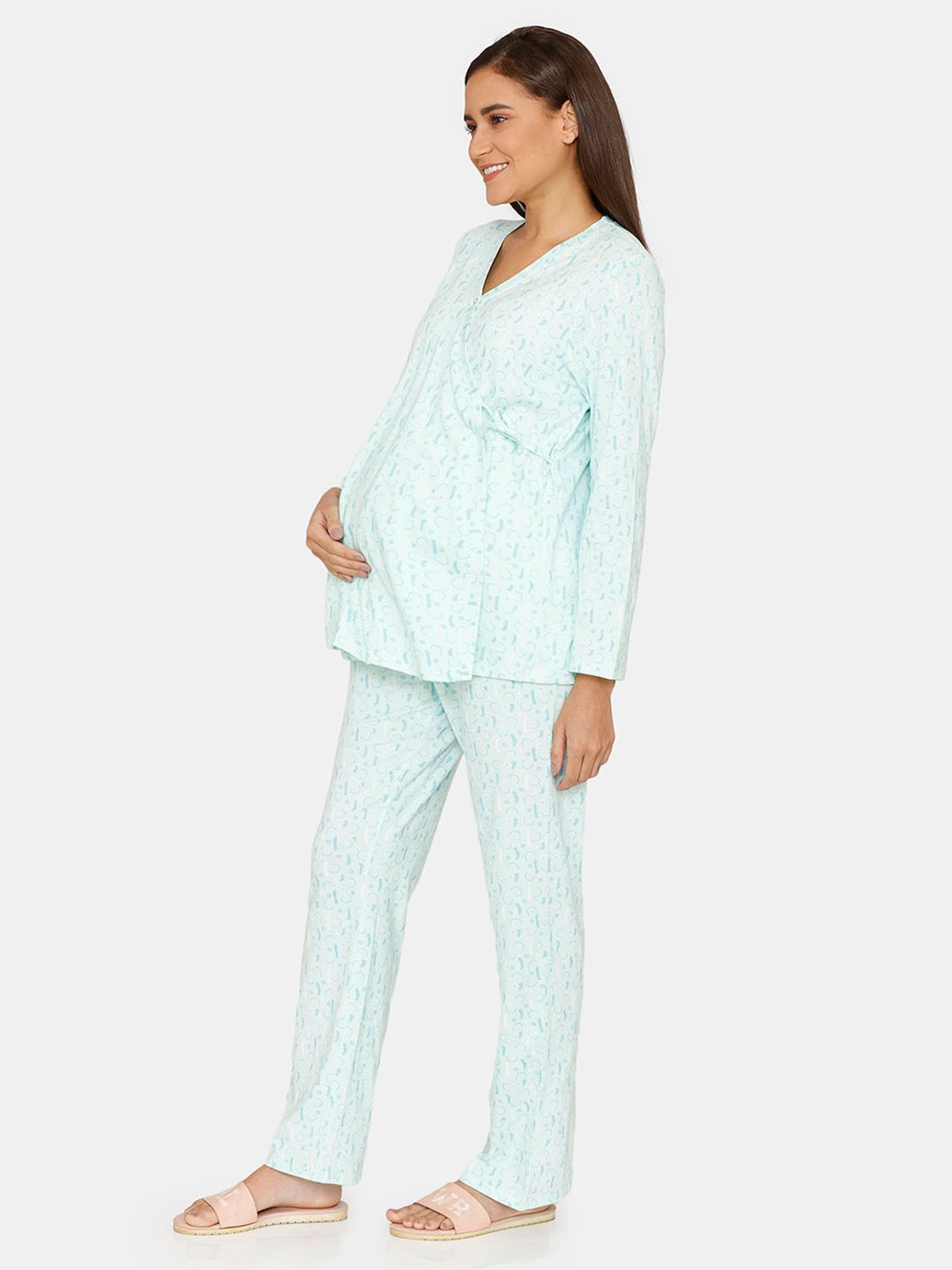 Zivame Light Green Printed T-Shirt With Pyjamas