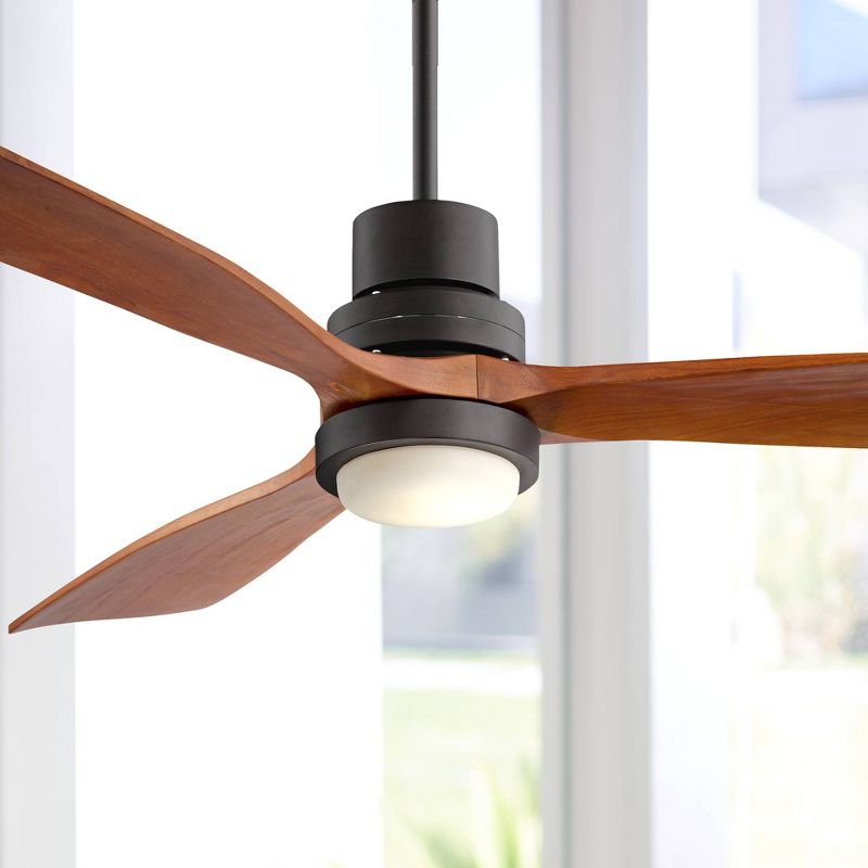 52" Casa Vieja Modern Outdoor Ceiling Fan with Light Solid Wood Delta-Wing Oil Rubbed Bronze Damp Rated for Kitchen Patio