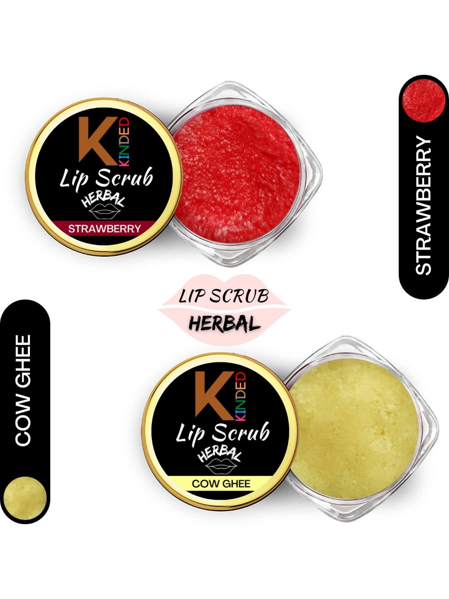 KINDED Herbal Strawberry & Cow Ghee Lip Scrub Combo