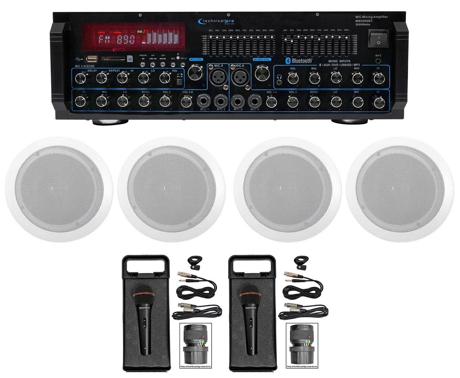 Technical Pro MM2000BT Bluetooth Karaoke Mixer System+(4) 6.5" Ceiling Speakers