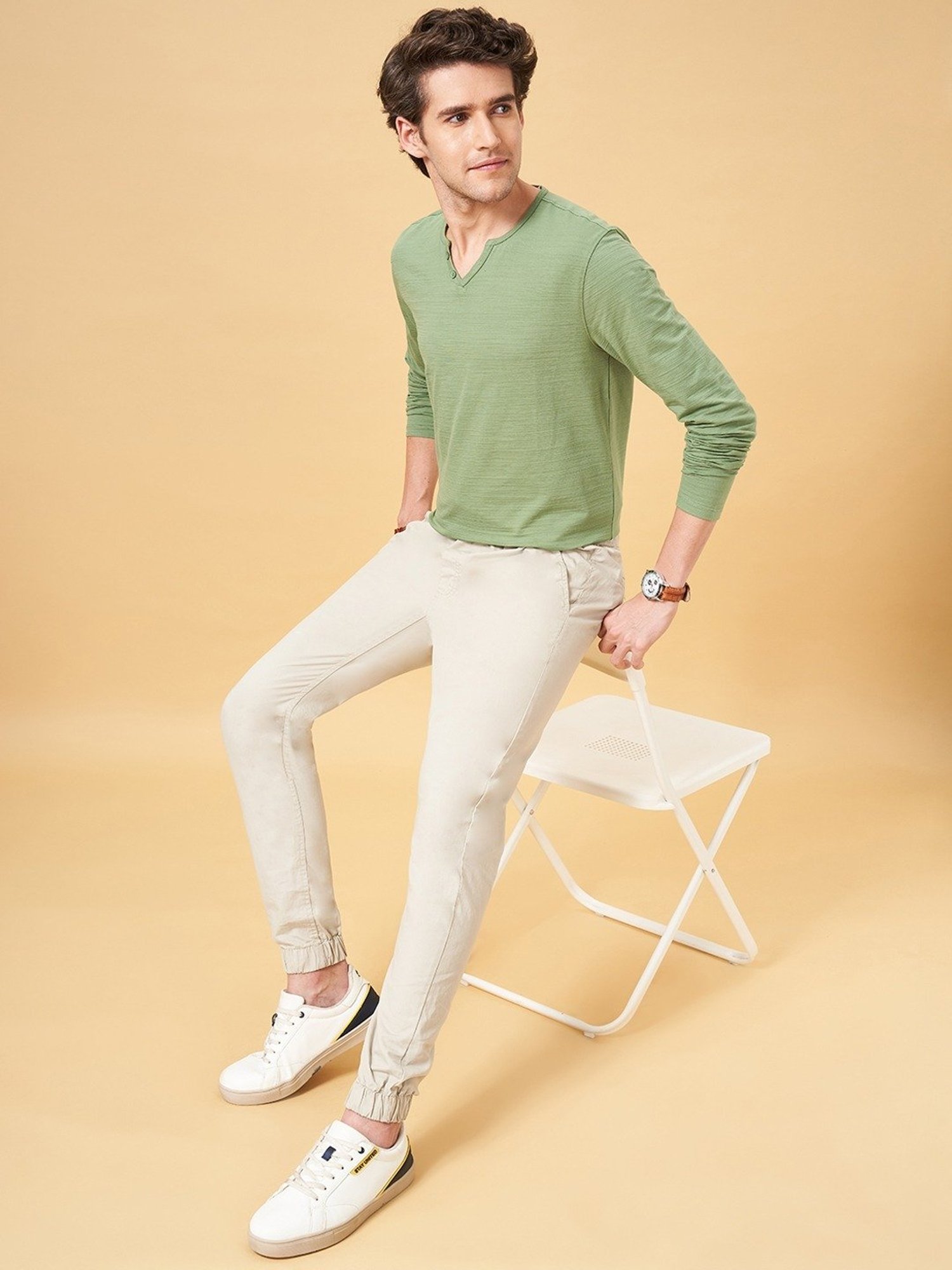 Urban Ranger by Pantaloons Aspen Green Slim Fit Henley T-Shirt